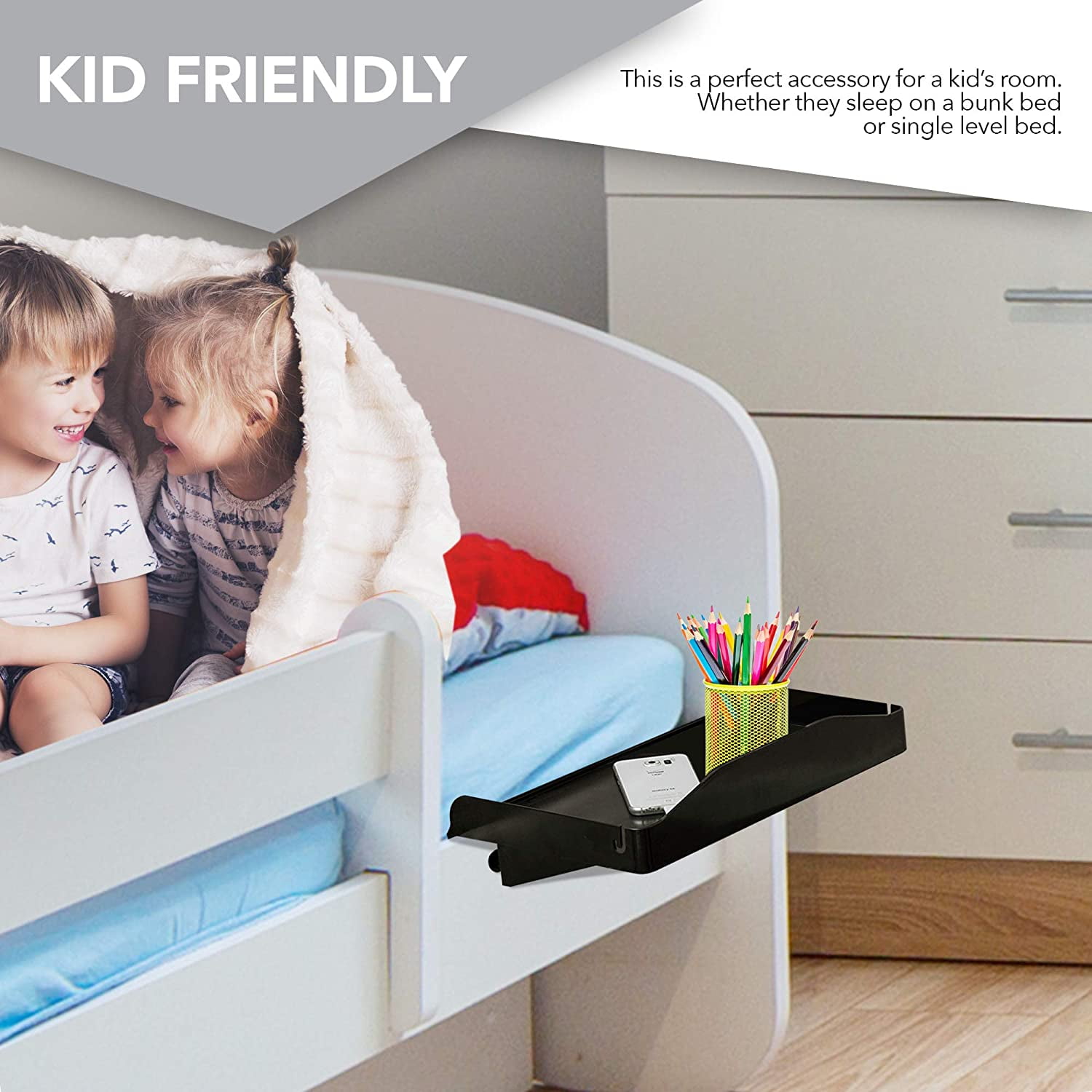 Black Bedside Shelf For Bed Clip On Nightstand With Cup Holder Cord Holder Walmart Com Walmart Com