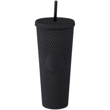 GIXUSIL 24oz Matte Plastic Studded Cup Double Wall Studded Water Tumbler Plastic Inlaid Rivet Cup with Lid and St(Matte Black)