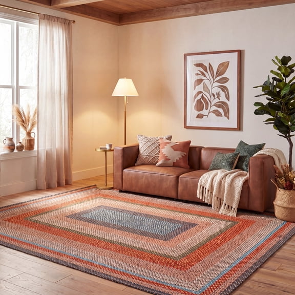 Safavieh Braided Codie Striped Machine Washable Reversible Area Rug, Rust/Multi, 5' x 8'