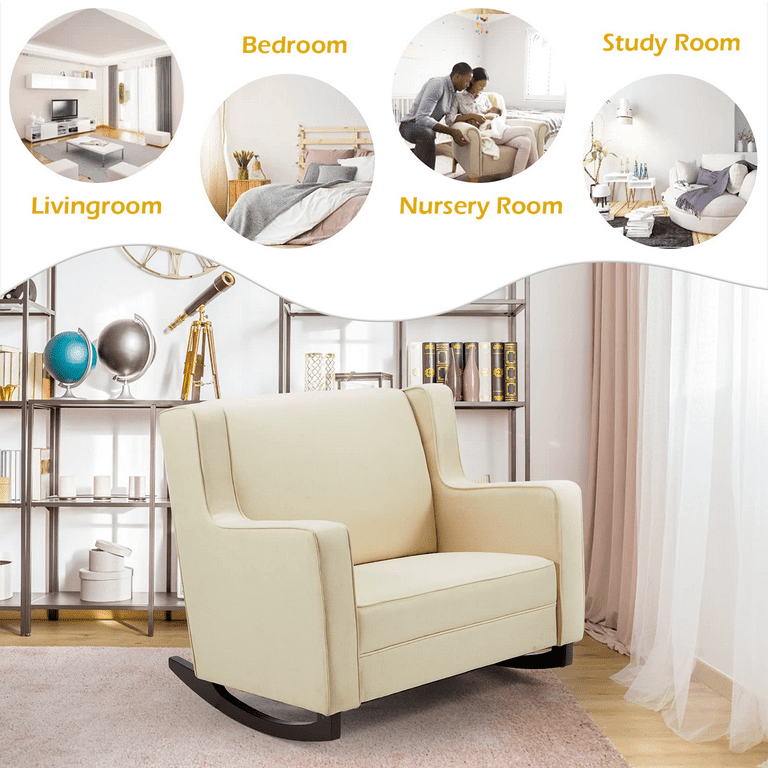YODOLLA Upholstered Indoor Nursery Rocking Chair Spacious Wingback Double Wide Rocker Cream Walmart
