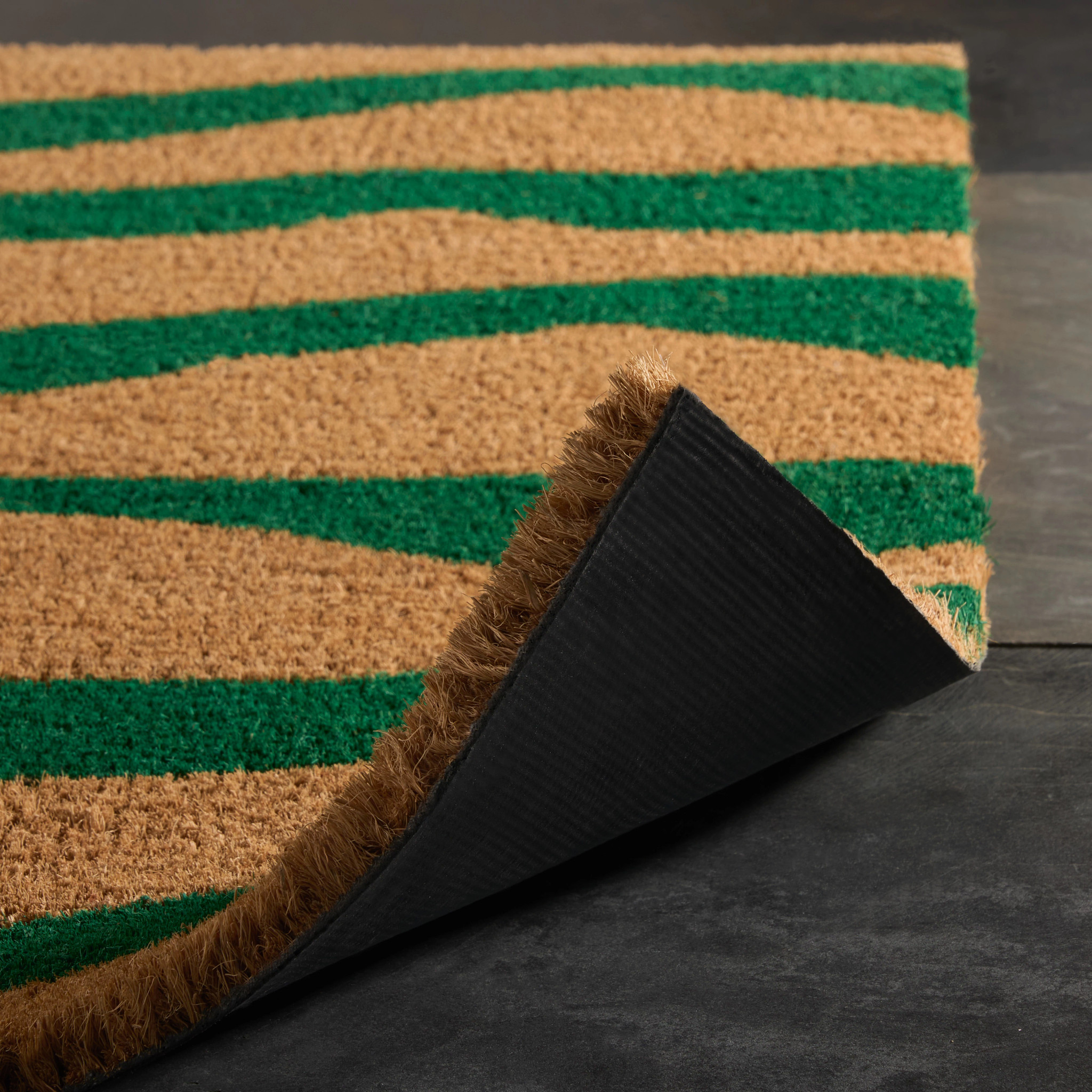 TOWN & COUNTRY TERRA Ravine Abstract Mountain Outdoor Door Mat, Natural Coir, Heavyweight, Non-Slip Entryway Mat, Green, 18"x30"