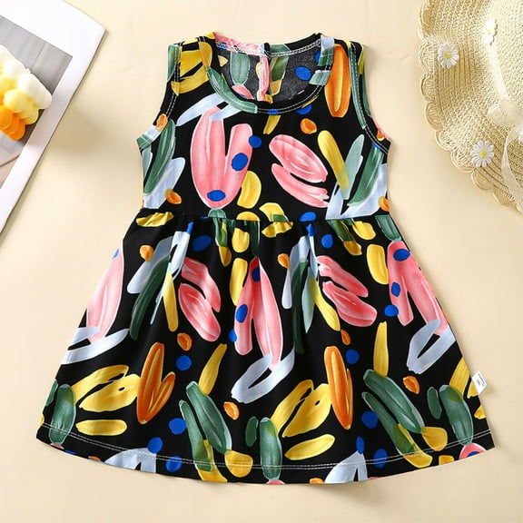 uublik Kids Dress Size 6M-11 Sleeveless Tank Dresses Summer Casual A-Line Flowy Sundress Beach Outfit Black