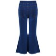 thumbnail image 2 of Yartina Kids Girls Raw Hem Flared Jeans Elastic Waist Bell-Bottoms Trousers Washed Denim Pants Dark Blue 12, 2 of 8