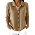 thumbnail image 2 of Lixiuxyad Womens Knitted Button Down Cardigan Sweater Lapel Collar Long Sleeve Open Front Cardigan Outerwear,Yellow, 2 of 7