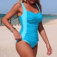 thumbnail image 7 of QIUOMBBP Tummy Control Tankini Swimsuits for Women Twist Front Tank Top with High Waist Bikini Bottom 2 Piece Beach Vacation Bathing Suit Blue S, 7 of 7