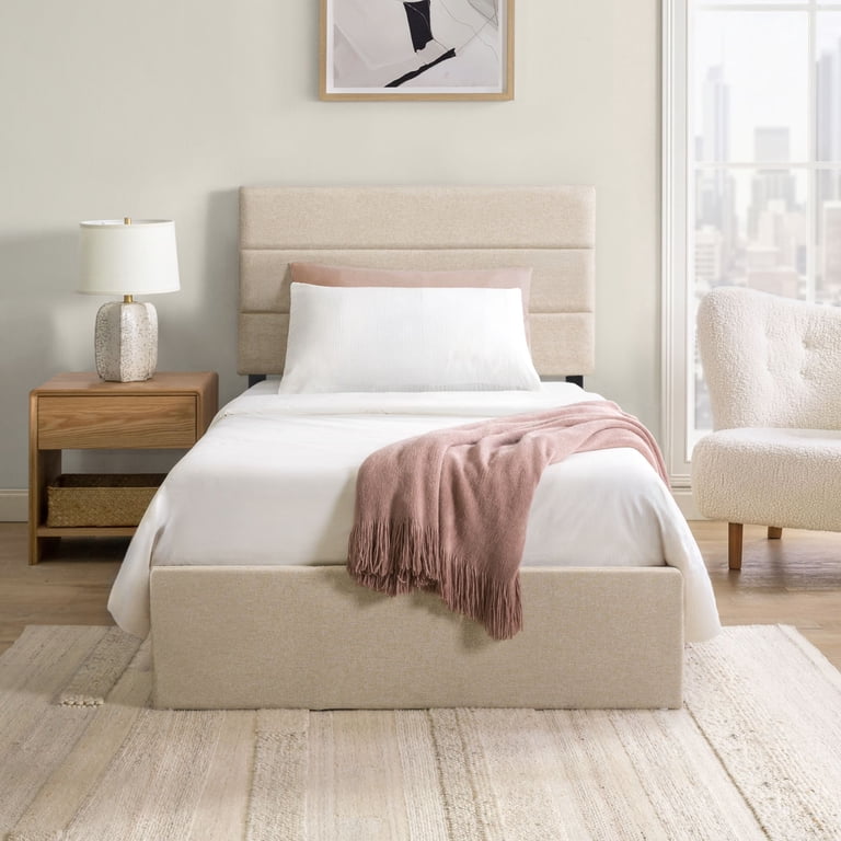 Mainstays Twin Upholstered Platform Bed, 4 Storage Drawers photo 1