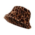 thumbnail image 2 of HAOTAGS Print Leatherette Bucket Hat Teddy Style Winter Hat Fisherman Hat Warm Windproof Leopard Print Brown Size One size, 2 of 8