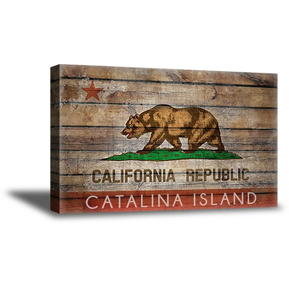 Awkward Styles California Flag Framed Canvas Wall Art Bear Canvas Prints Republica de California Wall Art Santa Catalina Island Digital Art Bear Flag Canvas Decor Made in USA Ready to Hang Picture