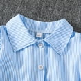 thumbnail image 5 of BLVB Girls Clothes 2 Piece Striped Print Puff Short Sleeve Button down Shirt Tops Wide Leg Pants Spring Summer Outfits 3-9Y, 5 of 7