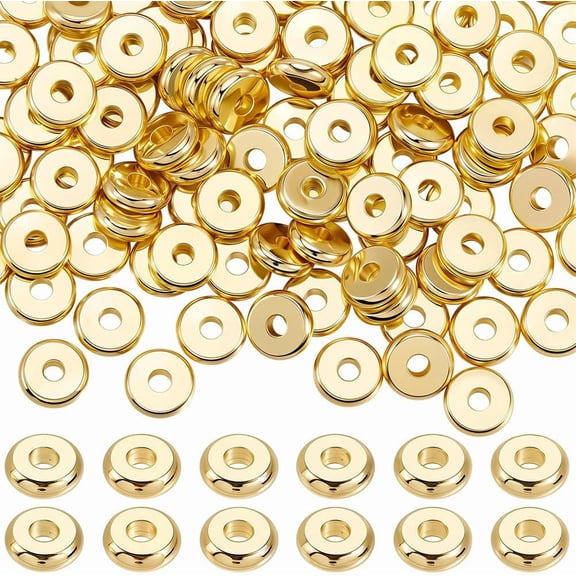 1 Box 150Pcs Heishi Beads 7mm 18K Gold Plated Flat Round Rondelle Disc Spacer Beads for DIY