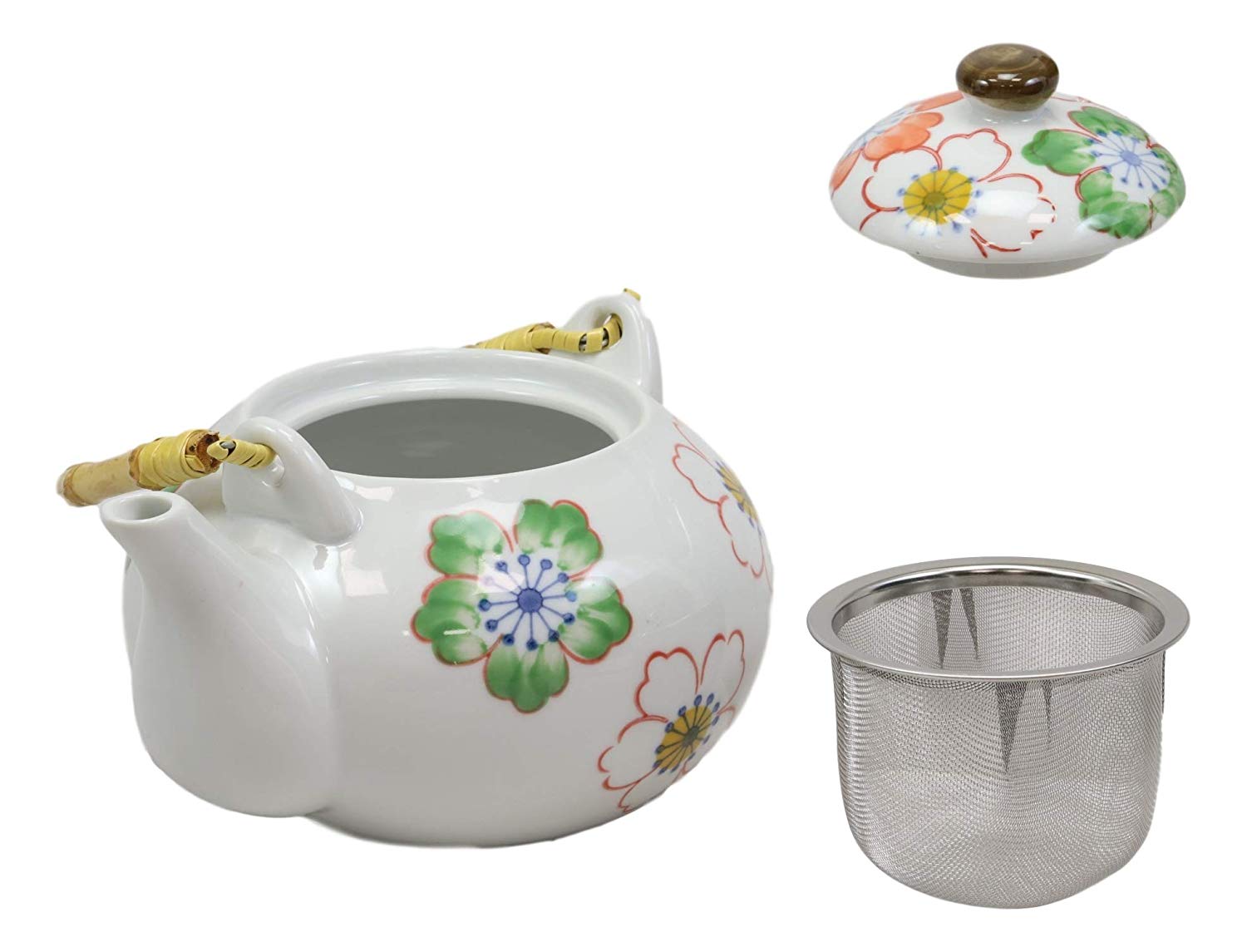Japanese Design Colorful Botanic Floral Porcelain White Tea Pot And Cups Set - image 5 of 8