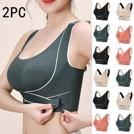 Sentmoon 2 Pieces Push Up Bras for Women Seamless Bras for Women Lift No Underwires Wide Strap Side Buckle Yoga Sports Bra Soft and Comfortable for Party Green XXL