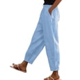thumbnail image 2 of Womens Linen Pants Casual Petite Drawstring Elastic Waist Summer Wide Leg Pants Beach Pull On Lounge Trousers with Pockets Sky Blue 4XL, 2 of 6