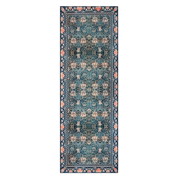 2x6 Runner Rug Washable Non-Slip Floral Vintage Boho Low Pile Carpet, Distressed Soft Accent Rug for Bedroom Hallway Entryway Blue