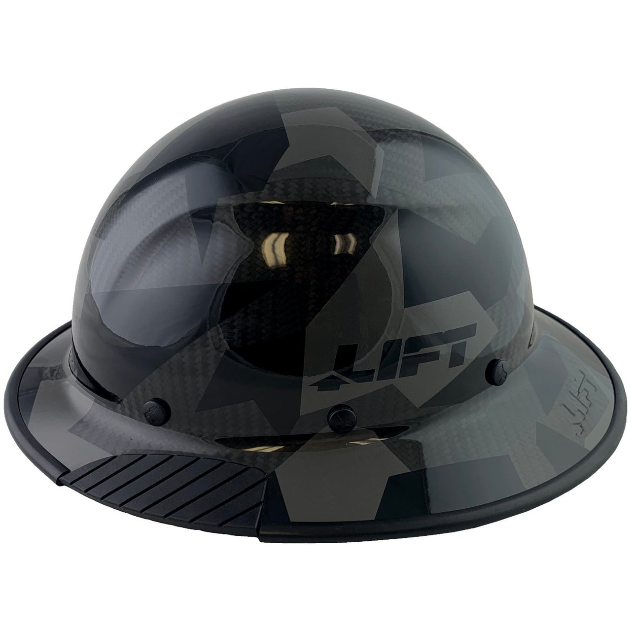 Lift Safety Actual Carbon Fiber Hard Hat - Full Brim Camo Black with Protective Edge and Tote