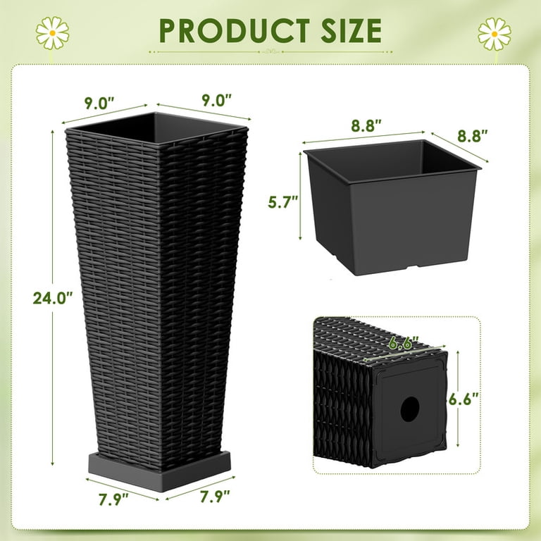 Homall 24-Inch Tall Outdoor Plastic Planter, Rattan, 2-Pack photo 5