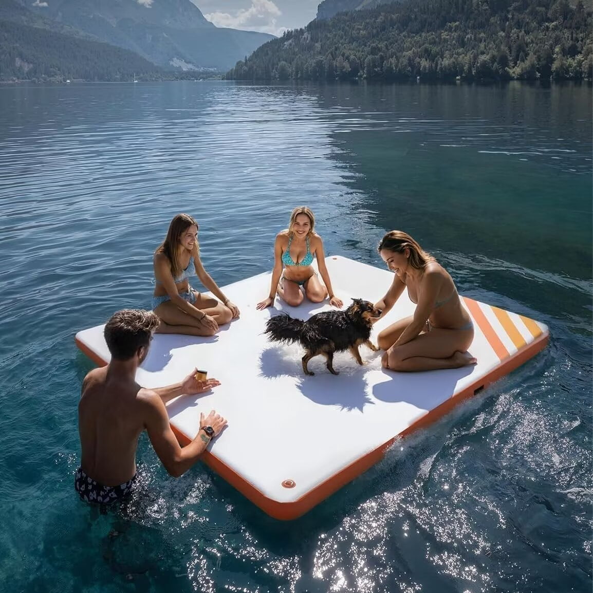 HELLONE Inflatable Dock Floating Platform, Thick Lake Floats for Adults, Non-Slip Air Dock Platform with Portable Carrying Bag for Pool Beach Ocean (Orange-2.4x1.8M)