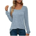 thumbnail image 2 of Idoravan Womens Plus Size Tops,Ladies, Fashion Women Round-Neck Long Sleeve Casual T-shirt Top Solid Blouse Light Blue L, 2 of 5