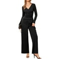 thumbnail image 2 of Conjuntos informales de 2 piezas Inspire Chic para mujer, con manga larga, cuello en V, cordón, cintura elástica y pantalones anchos, talla XL, color negro, 2 of 6