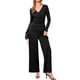 thumbnail image 2 of Conjuntos informales de 2 piezas Inspire Chic para mujer, con manga larga, cuello en V, cordón, cintura elástica y pantalones anchos, S, negro, 2 of 6