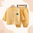 thumbnail image 2 of Toddler Girl Pajamas Cotton Gauze Long Sleeve Top and Pants Lightweight Summer Home Set Boy Clothes Yellow 12-18 Months, 2 of 4
