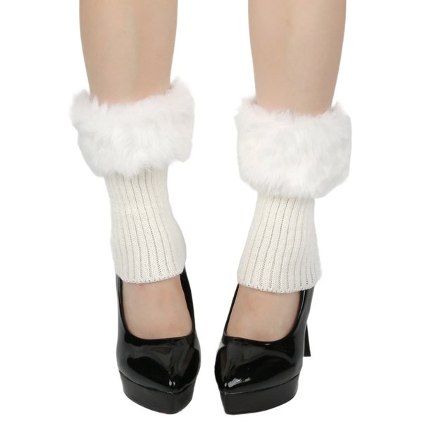 HongQid Womens Fuzzy Leg Warmers Knit Ankle Socks Winter Warm Ruffle Leg Sleeves Warmer Thick Boot Socks