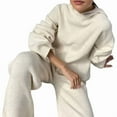 thumbnail image 3 of Women'S Two Piece Outfits Casual Knit Hooded Sweater Straight Leg Pants Set Fall Lounge Travel Clothes White XL, 3 of 7