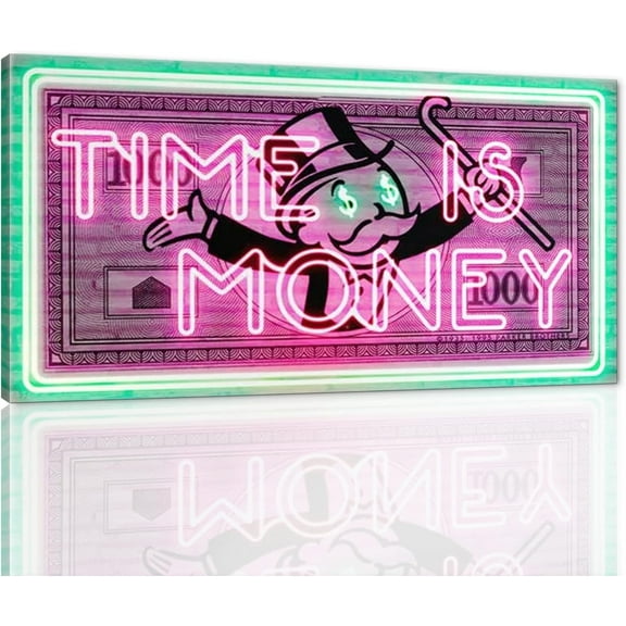 Aaheei Time Is Money Show me the Money Motivational Office Canvas Art Green Pink Inspirational Wall Art Canvas Print Home Office Room Decor Inspirational Easy to Hang