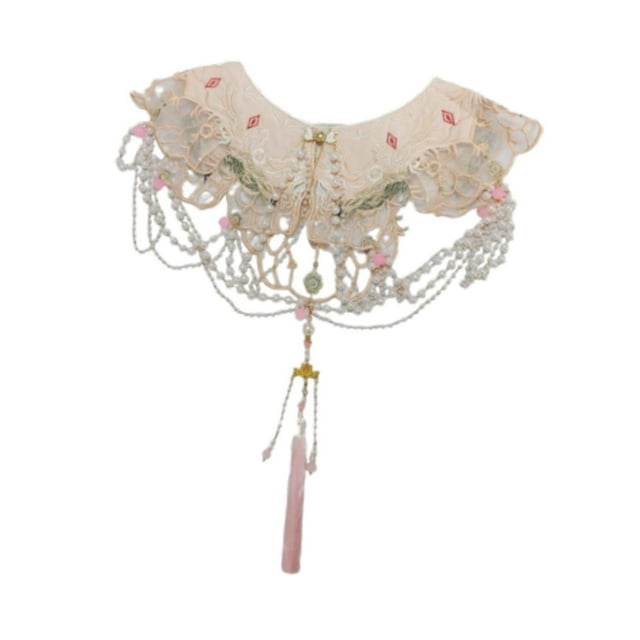 Chal de cuello desmontable, chal de hombro bordado con borlas de cadena para mujer, cuello falso decorativo para espectáculo en el escenario