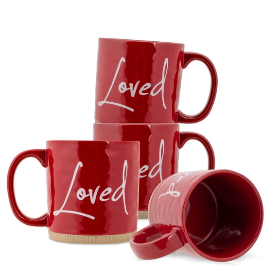 Lighthouse Loved Powerful Words Red 13 ounce Ceramic Coffee Mugs Pack of 4