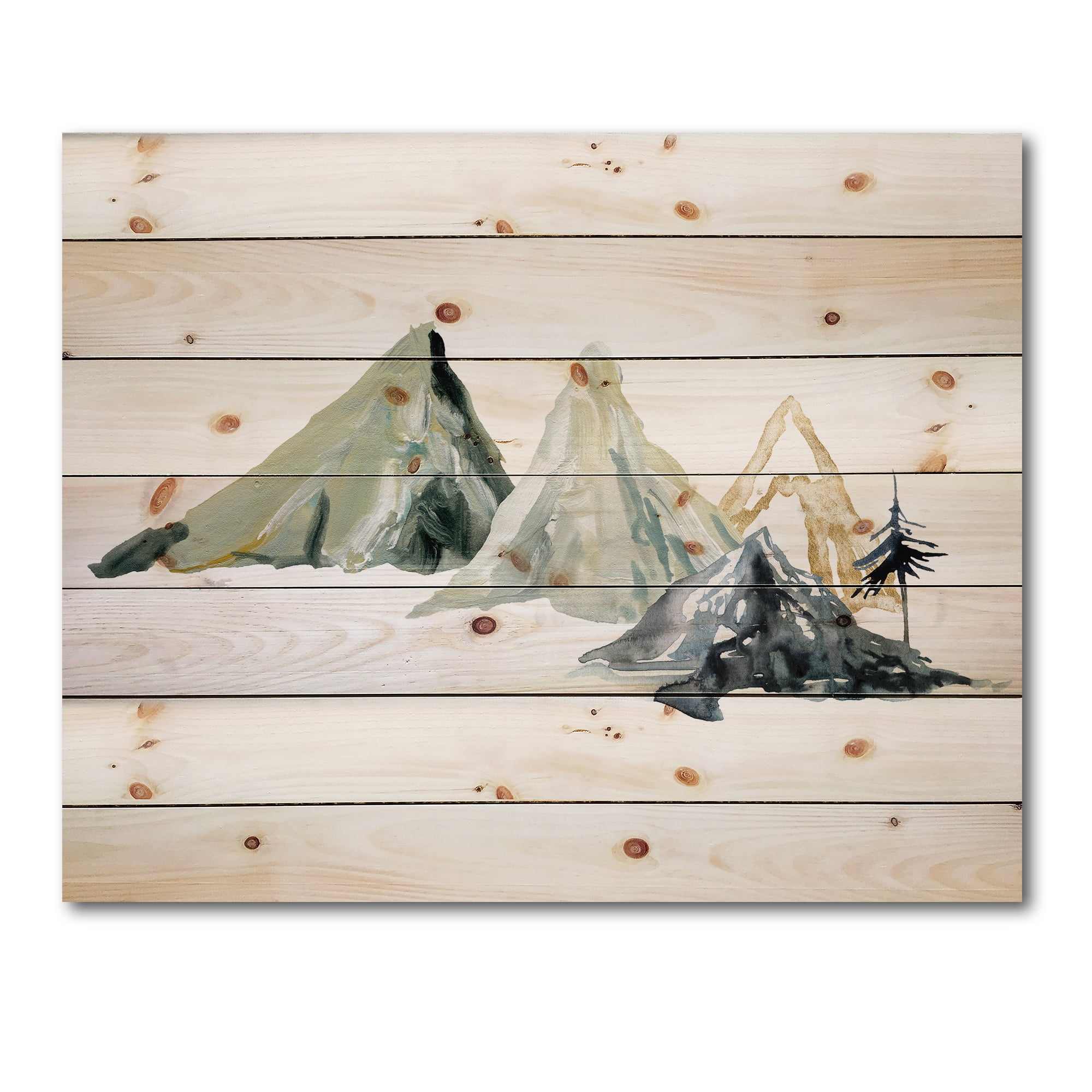 Designart 'Dark Blue Mountain Landscape Winter Minimalistic I' Modern Print on Natural Pine Wood