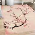 thumbnail image 1 of Nature Decorative Rug, Flowers Buds and Birds with Cherry Branches Style Art Painting Effect, Quality Carpet for Bedroom Dorm and Living Room, 6 Sizes, Pastel Pink, by Ambesonne, 1 of 4