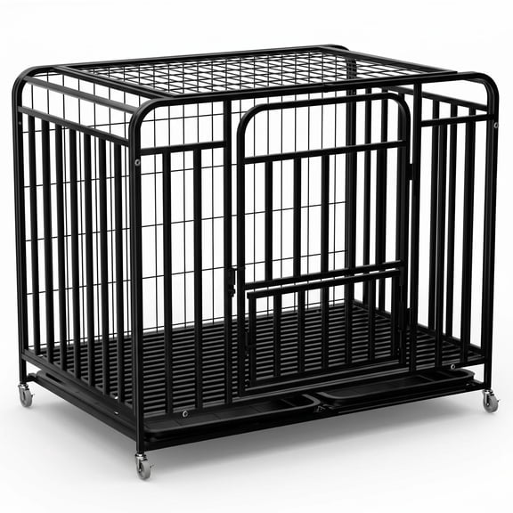 Tanfengu 43 inch Heavy Duty Dog Crate, 43.3" x 29.5" x 35.4" Metal Dog Cage with 360° Lockable Wheels, Multi-Door Pet Kennel with Removable Tray for Medium Dogs, Indoor & Outdoor Use,Black