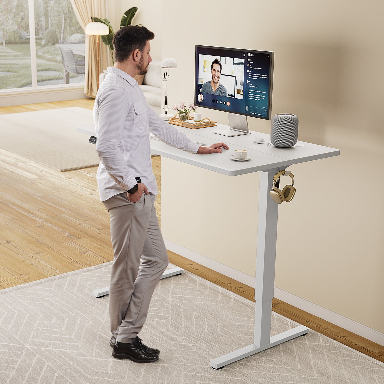 CONCETTA Electric Height Adjustable Desk, 48"x24" Ergonomic Sit Stand Workstation, One-Touch Lift Home Office Desk, White