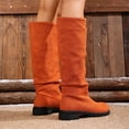 thumbnail image 6 of Viluyesy Womens Knee High Boots, Wide Calf Pull-On Low Heels Round Toe Fall Winter Suede Tall Boots Orange US6, 6 of 8