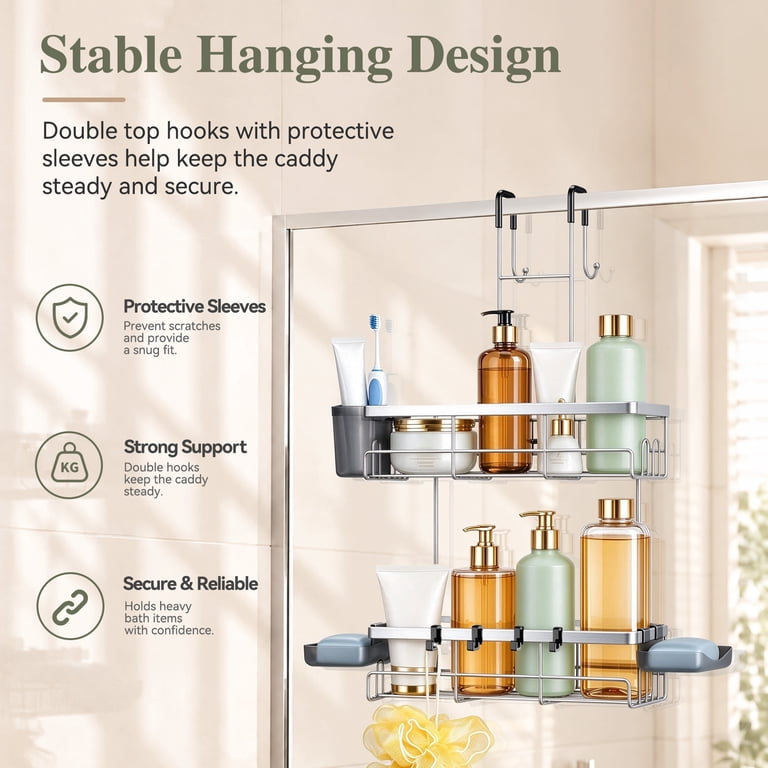TINANA Over-The-Door Shower Caddy, Stainless Steel, Silver photo 7