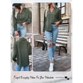 thumbnail image 6 of HUBERY Women Lapel V-neck Long Sleeves Pockets Single-Breasted Solid Color Top, 6 of 7