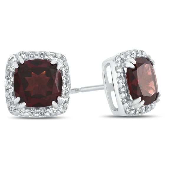 FJC Finejewelers 14k White Gold 6mm Cushion-Cut Garnet with White Topaz accent stones Halo Earrings