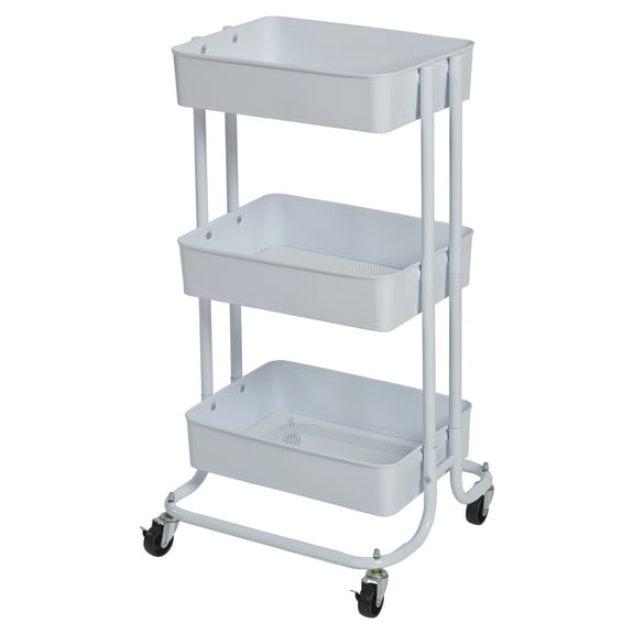 ECR4Kids 3-Tier Metal Rolling Utility Storage Cart, Multipurpose Organization, White