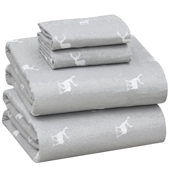 RUVANTI Flannel Sheets Full Size - 100% Cotton Double Brushed Bed Sheets Set, Deep Pockets 16 Inches, All Seasons Breathable & Extra Soft Full Sheets, Warm & Cozy, 4 Piece, Celestial Stag