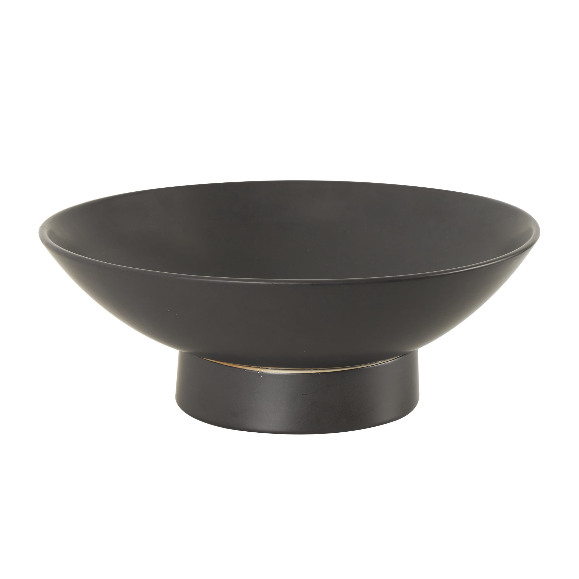 DecMode 16" Round Wide Black Ceramic Decorative Bowl with Elevated Base