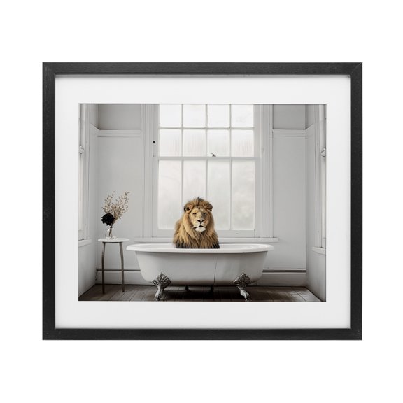 Stupell Industries Modern Minimalist Lion Bathtime Black Framed Print Under Glass, 21 x 17, by Sasha