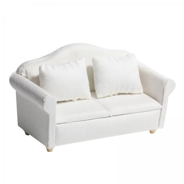 2 Sofás De Madera Blanca Pura 1:12, Casa De Muñecas, Muebles En Miniatura Con Accesorios De Cojín perfke miniaturas de casa de muñecas