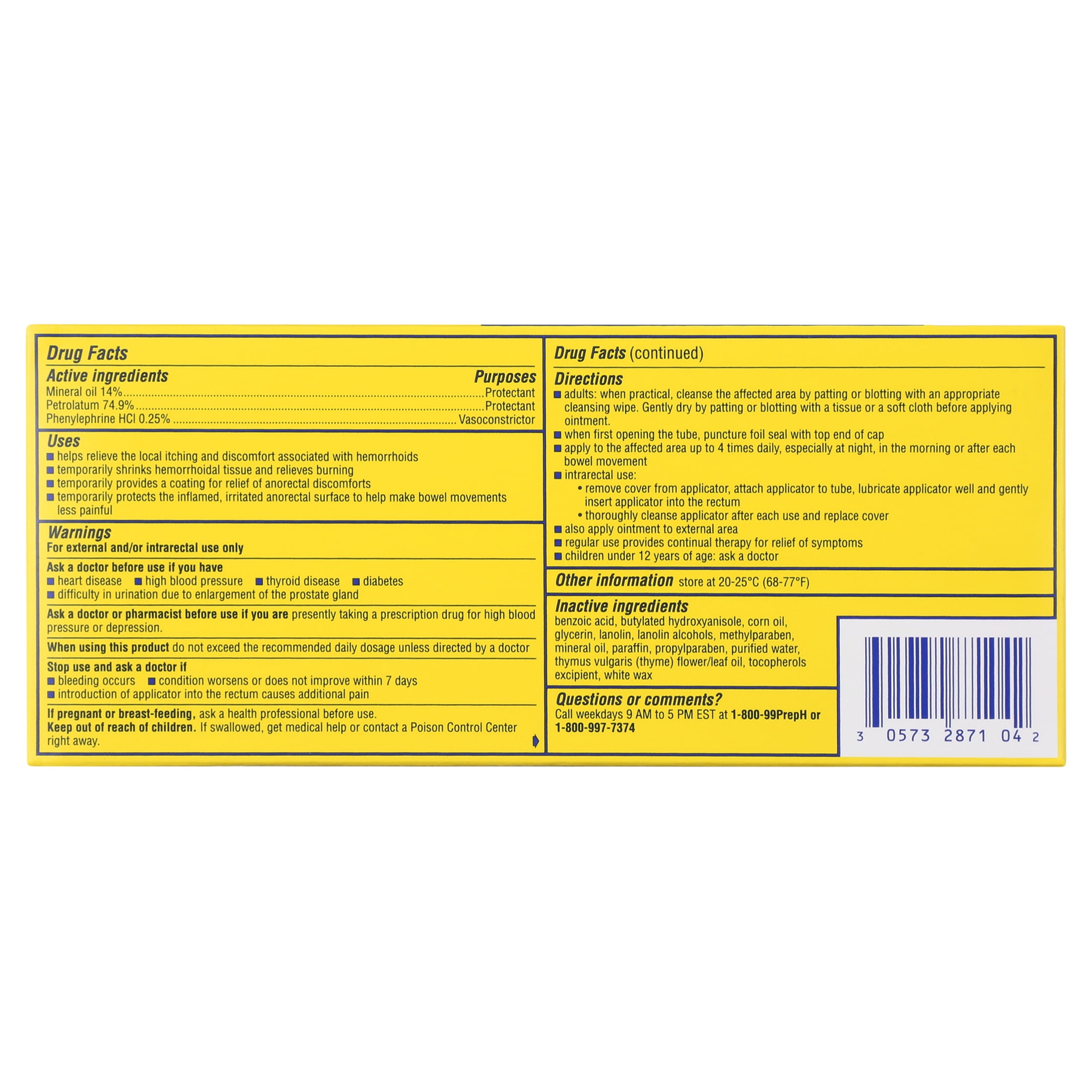 Preparation H Hemorrhoid Symptom Treatment Ointment, Itching, Burning & Discomfort Relief, Tube (1.0 oz) - 2 Pack