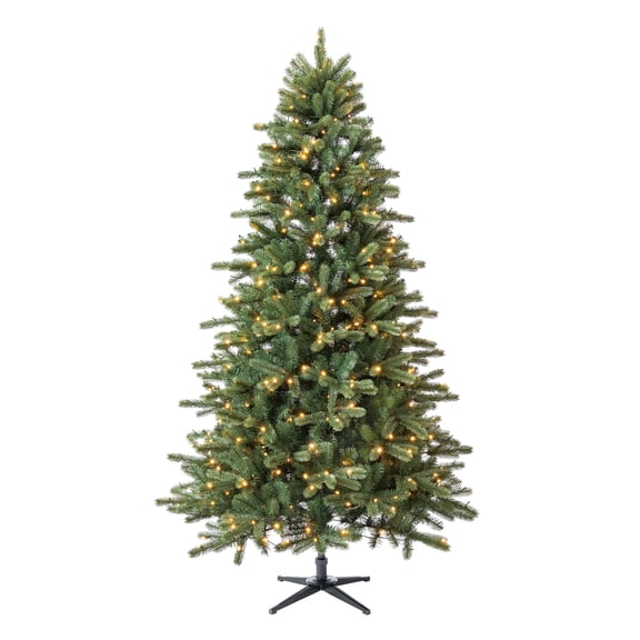 7.5' Pre-Lit Birchwood Fir Green Artificial Christmas Tree with Warm White Twinkle LED Lights and Quick Set, by Holiday Time