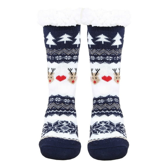 Adult Slipper Socks Women Men Christmas Cute Graphic Lined Socks With Grippers Non Thermal Cozy Stockings Winter Thicked Home Sleep Gift,Blue