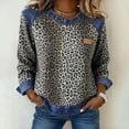 thumbnail image 2 of Women's Sweatshirt Casual Leopard Print Spliced Denim Round Neck Loose Pullover Oversized Sweatshirt for Women, 2 of 5