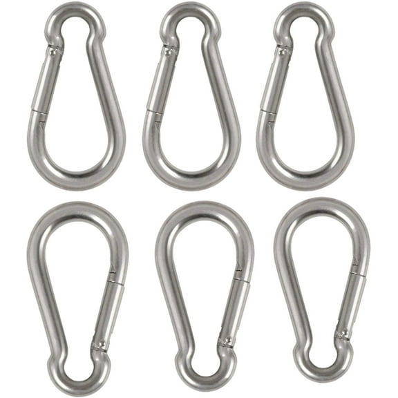 Performore 6 Pack of 2 1/4 Inches Stainless Steel Safety Spring Snap Hook Carabiner, Multi-Purpose Heavy Duty Stainless Steel Carabiner Clips for Keys Swing Set Camping Fishing Hiking Traveling