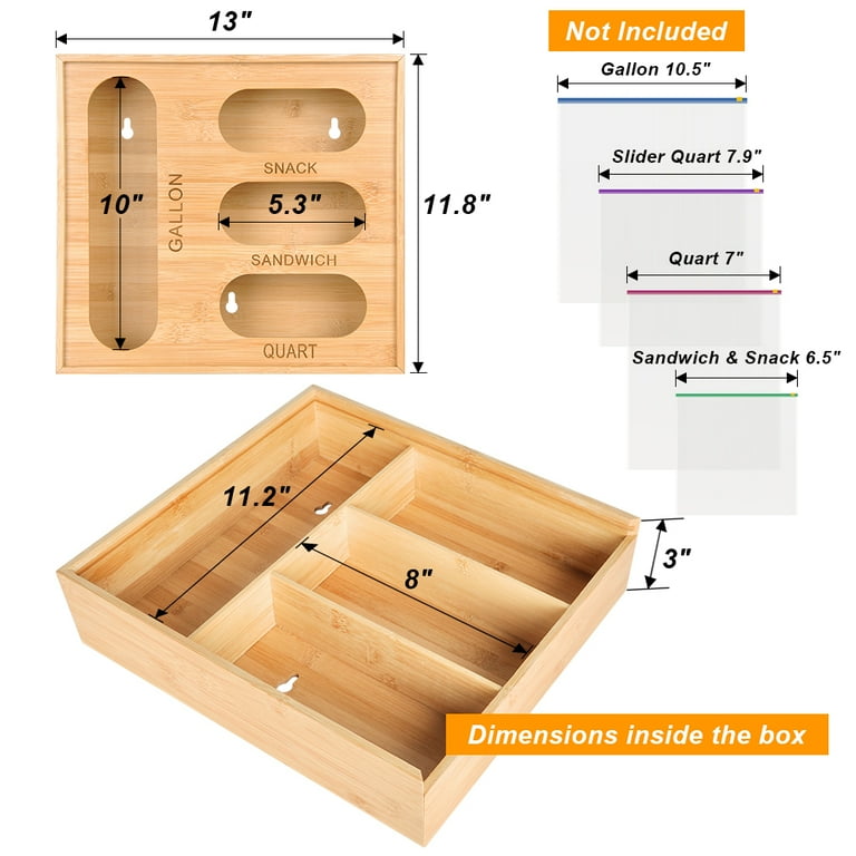  ECOGREDA Ziplock Bag Organizer, Wooden Baggie Organizer and Ziploc  Bag Storage for Drawer Kitchen, Compatible with Gallon, Quart, Sandwich &  Snack Variety Size Bags: Home & Kitchen