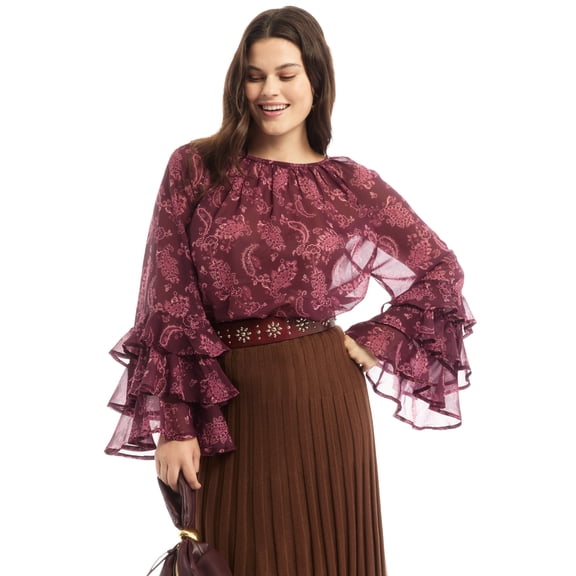 June & Vie Women's Plus Size Ruffled Chiffon Blouse